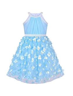 Girls Dress Turquoise Embroidered Halter Dress Party