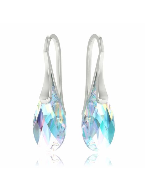 Royal Crystals 925 Sterling Silver Earrings Made with Swarovski Crystals Blue Aurora Borealis Drop Dangle Hook