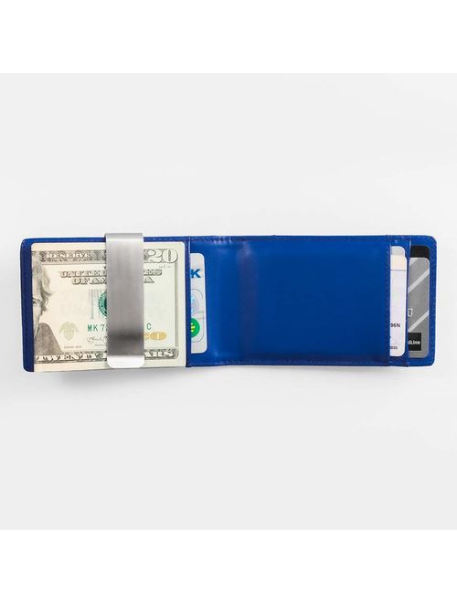 F&H Minimalist Slim Leather Wallet Money Clip Holds 8 Cards