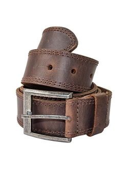 Men's Two Row Stitch Leather Belt Handmade by Hide & Drink Includes 101 Year Warranty :: Bourbon Brown