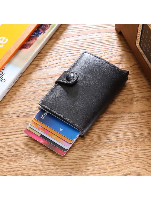 Credit Card Holder RFID Blocking Genuine Leather Vintage Aluminum Business Wallet