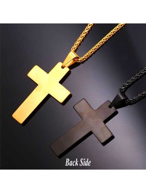 Customizable U7 Men Women Simple Cross Necklace Faith on God Lords Prayer Jewelry Stainless Steel/Black /18K Gold Chain
