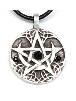 Trilogy Jewelry Pewter Lunar Pentagram with 3 Swarovski Crystals for Birthday on Leather Necklace