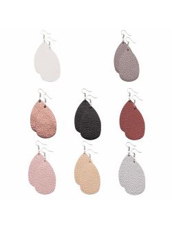 Leather Earrings Lightweight Faux Leather Leaf Earrings Teardrop Dangle Handmade for Women Girls 8 Pairs...