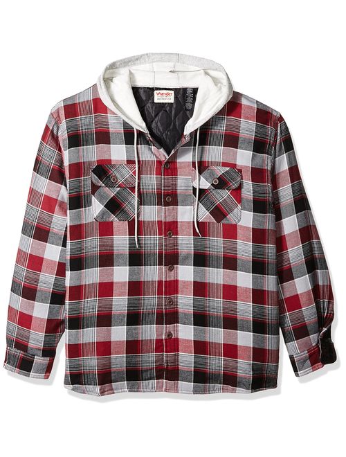 Wrangler Authentics Men's Big-Tall Long Sleeve Quilted Lined Flannel Shirt Jacket With Hood