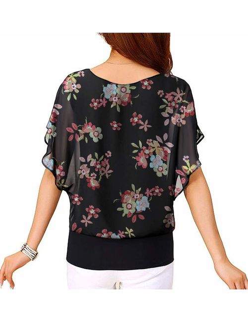VIISHOW Women's Loose Casual Short Sleeve Chiffon Top T-Shirt Blouse