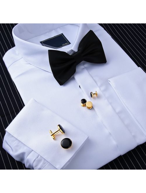 Aienid 2pcs Cufflinks and 8pcs Cuff Studs Set for Men Stainless Steel Tuxedo Shirts Business Wedding