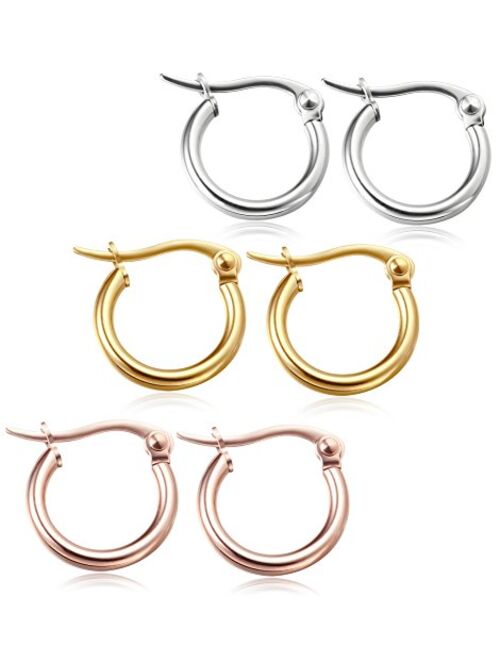 Jstyle 3 Pairs Stainless Steel Hoop Earrings for Women Huggie 10MM-20MM