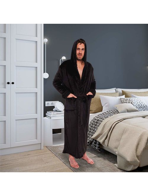 Ross Michaels Mens Hooded Long Robe - Full Length Big and Tall Bathrobe