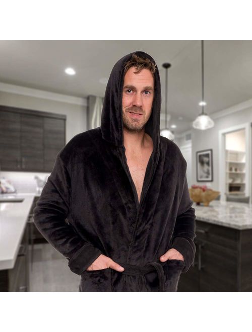 Ross Michaels Mens Hooded Long Robe - Full Length Big and Tall Bathrobe