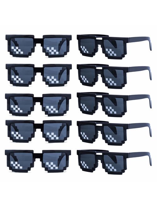 kilofly 10pc 8-Bit Pixel UV Protect Gamer Sunglasses Adult Kids Party Favors