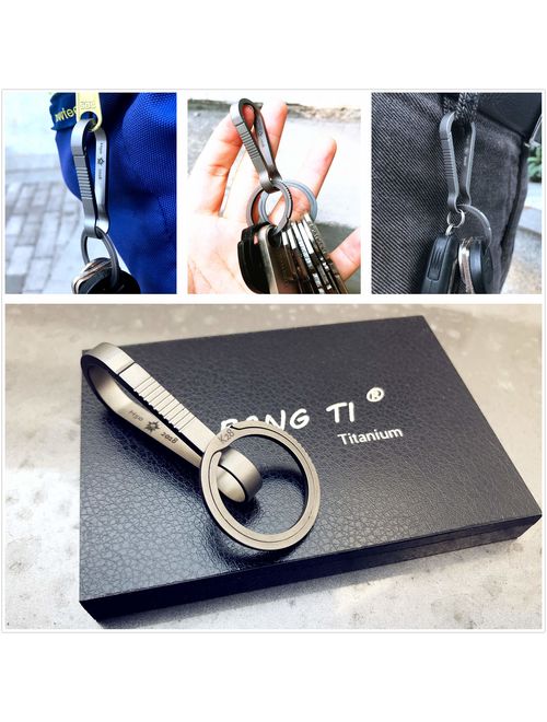 Splashing Ink, H50+2K28 BANG TI Titanium Gear Quick Release Key Rings and Keychain Hook