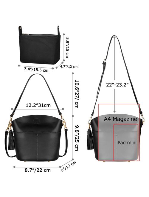 S-ZONE Women's Small Cowhide Genuine Leather Crossbody Bag Shoulder Purse Handbag with Tassel