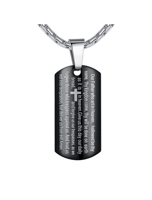 Aoiy Stainless Steel Lord's Prayer and Cross Medallion Pendant Necklace, Unisex