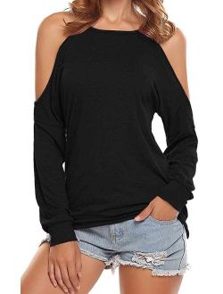 LuckyMore Women's Casual Halter Long Sleeve Off Cold Shoulder Tops Shirts Loose Blouses