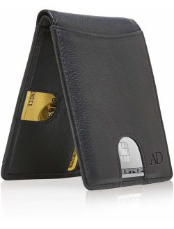Bifold Wallets For Men Slim Wallet - Leather RFID Minimalist Front Pocket Thin Small Mens Wallet Credit Card Holder