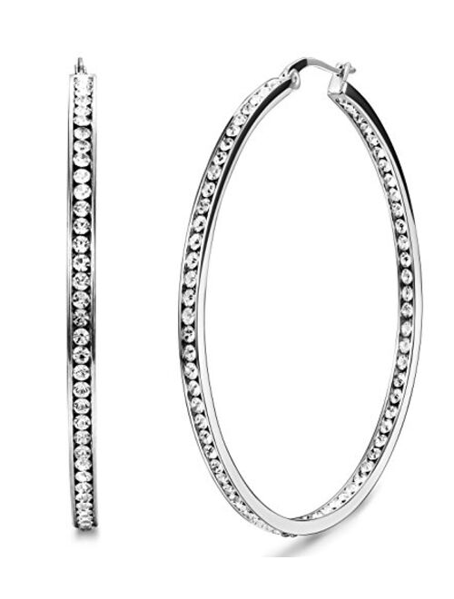 ORAZIO Stainless Steel Women Hoop Earrings Cute Huggie Earrings Cubic Zirconia Inlaid 50MM