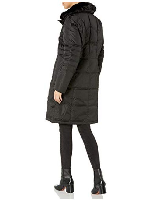 London Fog Women's Chevron Coat with Faux-Fur Trim