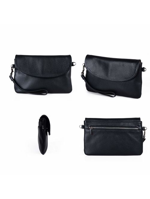 Befen Full Grain Leather Wristlet Clutch Wallet Phone Crossbody Wallet Purse with Detachable Shoulder Strap