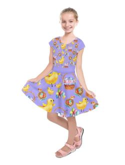 PattyCandy Girls Dress Up Dog Footprint Easter Animals Cartoon Sketch & Rocket Toddler Kids Short Sleeve Dress
