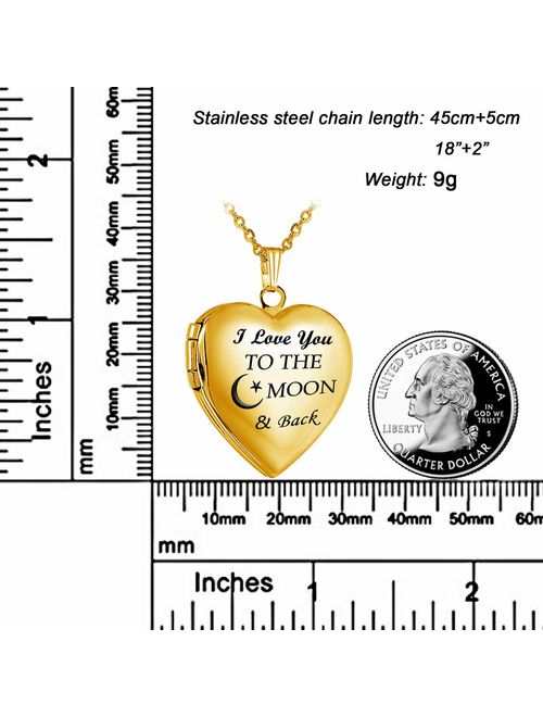 YOUFENG Love Heart Locket Necklace That Holds Pictures Engraved I Love You to The Moon and Back Photo Lockets