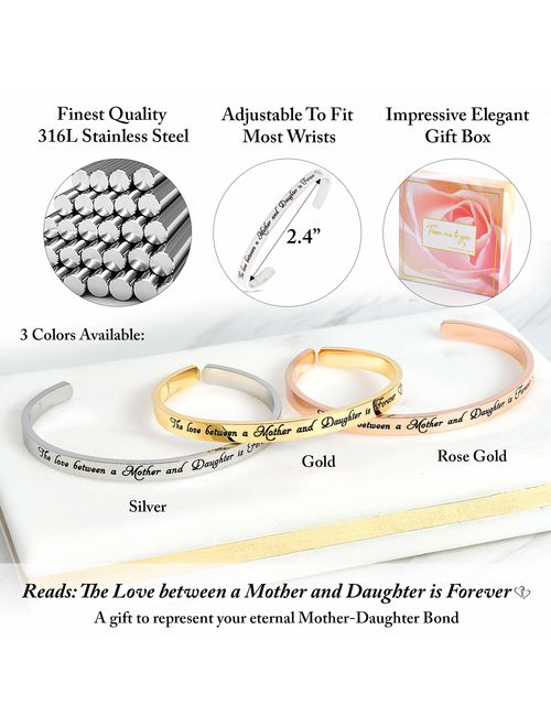 FJ FREDERICK JAMES Mother Daughter Bracelets - "The Love Between a Mother & Daughter" Birthday Gifts for Mom from Daughter | Bangle | Cuff