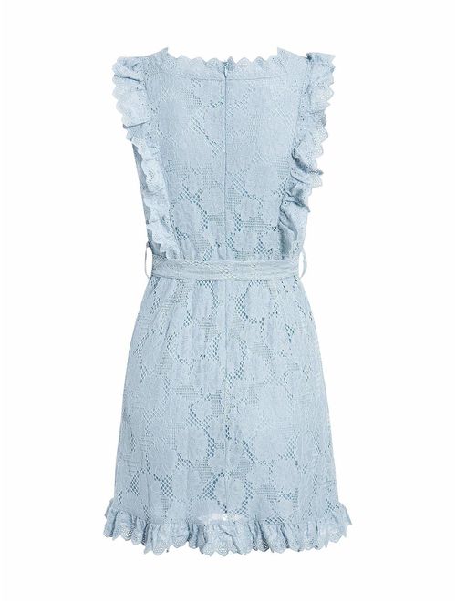 BerryGo Women's Elegant Lace Ruffle Mini Dress Sleevesless Cotton A-line Dress