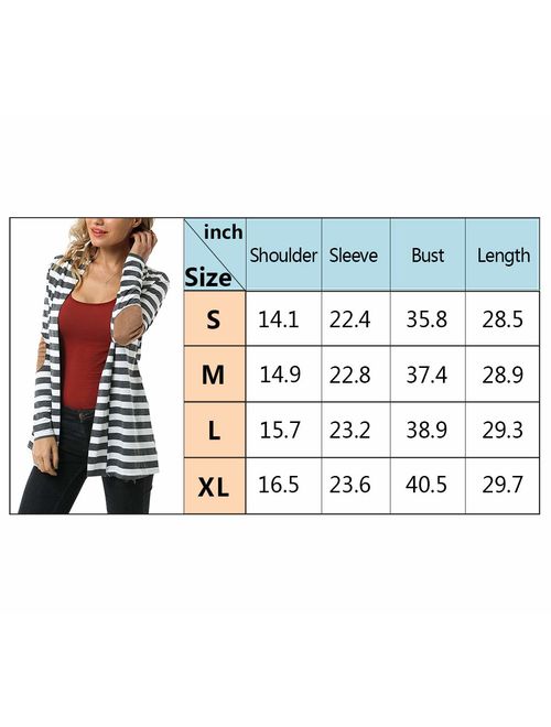 Aifer WomensCardigan Striped Knitwear Shawl Collar Long Sleeve Outwear Elbow Patch Open Front Sweater top