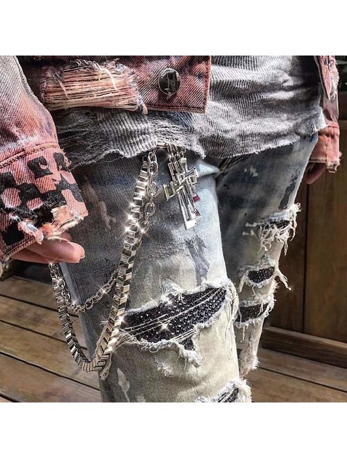 StillCool Punk Men Non-Mainstream Cool Skull Punk Trouser Long Wallet Key Chain