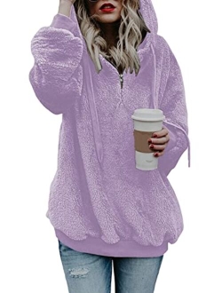 COCOLEGGINGS Women's Sherpa Pullover Fuzzy Fleece Sweatshirt Oversized Hoodies
