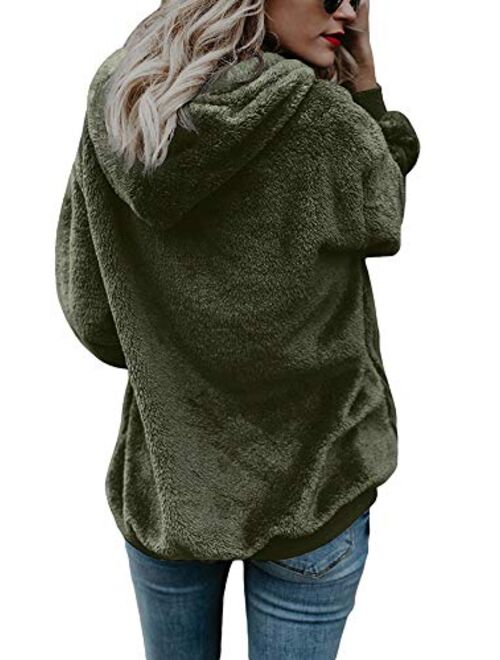 COCOLEGGINGS Women's Sherpa Pullover Fuzzy Fleece Sweatshirt Oversized Hoodies