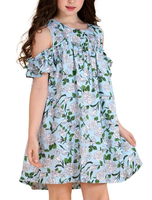 AuroraBaby Girls Applique Shift Black Casual Summer Cute T-shirt Dresses for Kid 7-16