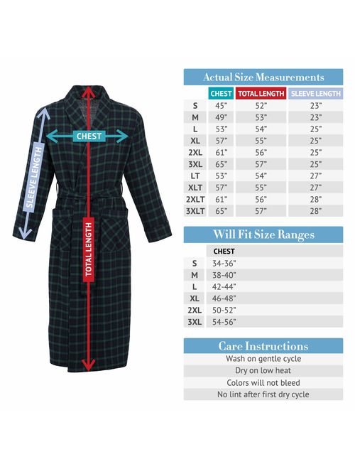 Alexander Del Rossa Men's Lightweight Flannel Robe, Soft Cotton Kimono