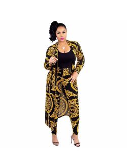 Women 2 Piece Club Outfits Long Sleeve Floral Open Front Cardigan and Pants Set