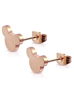 Stainless Steel Tiny Mouse Silhouette Button Stud Post Earrings