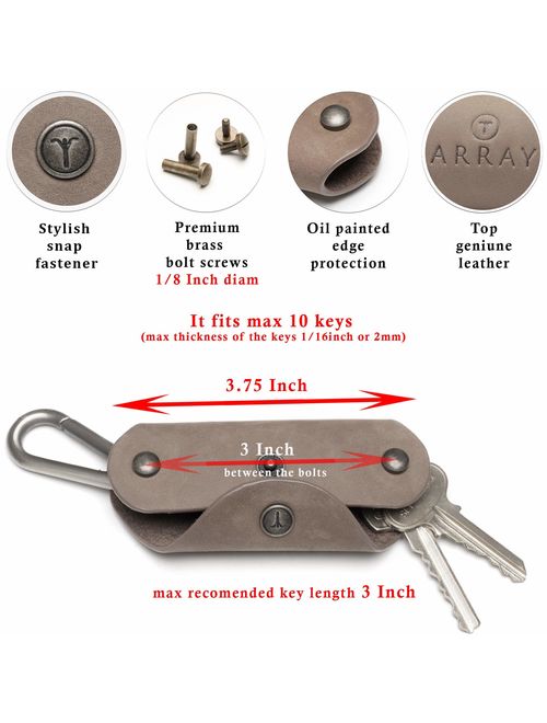 Leather Key Holder by ARRAY Design | Key Organizer Keychain with Brass Carabiner for up to 10 Keys for men and women