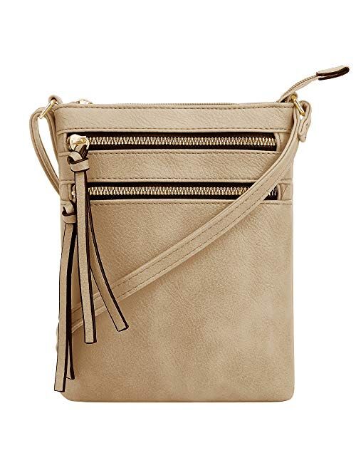 Functional Multi Zipper Pocket Medium Crossbody Bag 