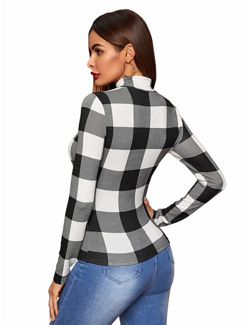 SweatyRocks Women's Leopard Print Long Sleeve Turtleneck T-Shirt Basic Blouse Tee Top