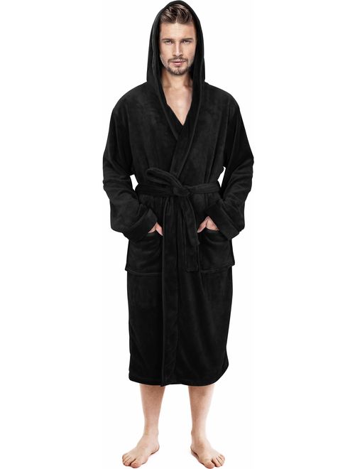 NY Threads Mens Hooded Fleece Robe - Plush Long Bathrobes