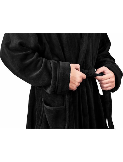 NY Threads Mens Hooded Robe Plush Long Bathrobes for Men