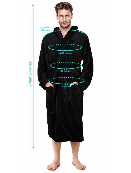 NY Threads Mens Hooded Robe Plush Long Bathrobes for Men