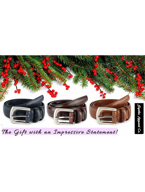 Men's Genuine Leather Dress Belt Classic Stitched Design 30mm 'ALL LEATHER' Regular Big and Tall Sizes