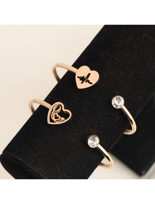 WUSUANED Dainty Heartbeat Stethoscope Cuff Bracelet Gift for Nurse Doctor Medical Student