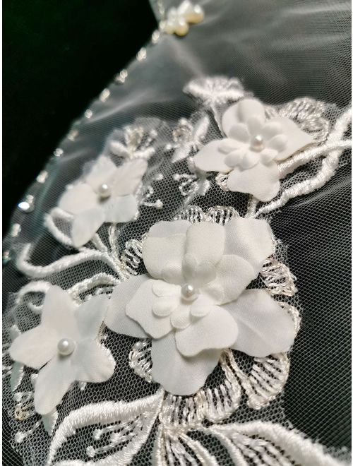 Passat 1T Trellis and blossom embroidered Cathedral bridal veil beads sequin 3D lace wedding veils H62