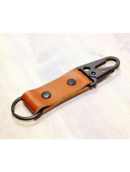 Leather Tactical HK EDC Clip Fob Keychain - Full Grain Leather Keychain - Made in the USA