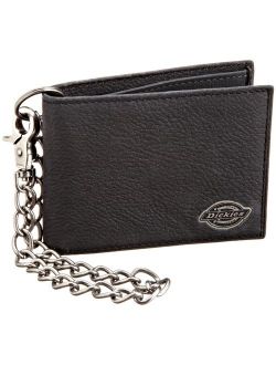Men's Bifold Chain Wallet-High Security with ID Window and Credit Card Pockets, Pebbled Black, One Size