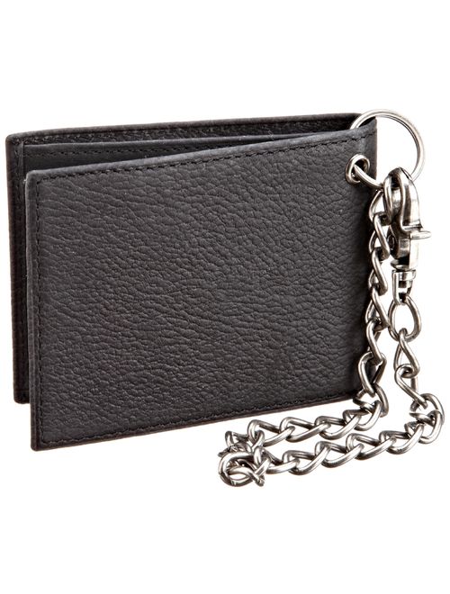 Dickies Men's Bifold Chain Wallet-High Security with ID Window and Credit Card Pockets, Pebbled Black, One Size