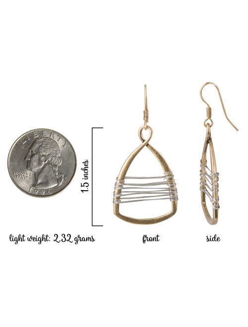 Silver with Gold Wire Copper Toned Handmade Teardrop Earrings