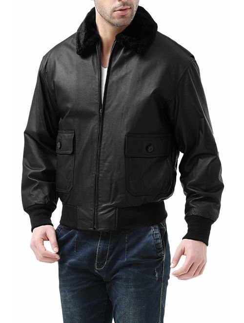 Landing Leathers Men's Navy G-1 Leather Flight Bomber Jacket (Regular and Big and Tall)