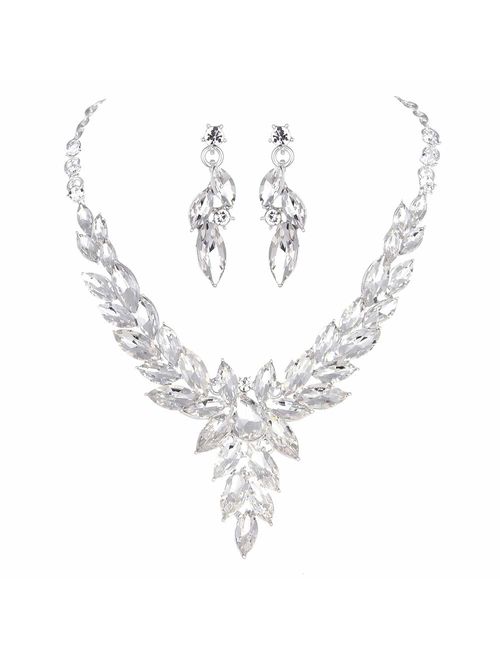 Youfir Austrian Crystal Rhinestone Bridal Wedding Necklace and Earrings Jewelry Sets for Women